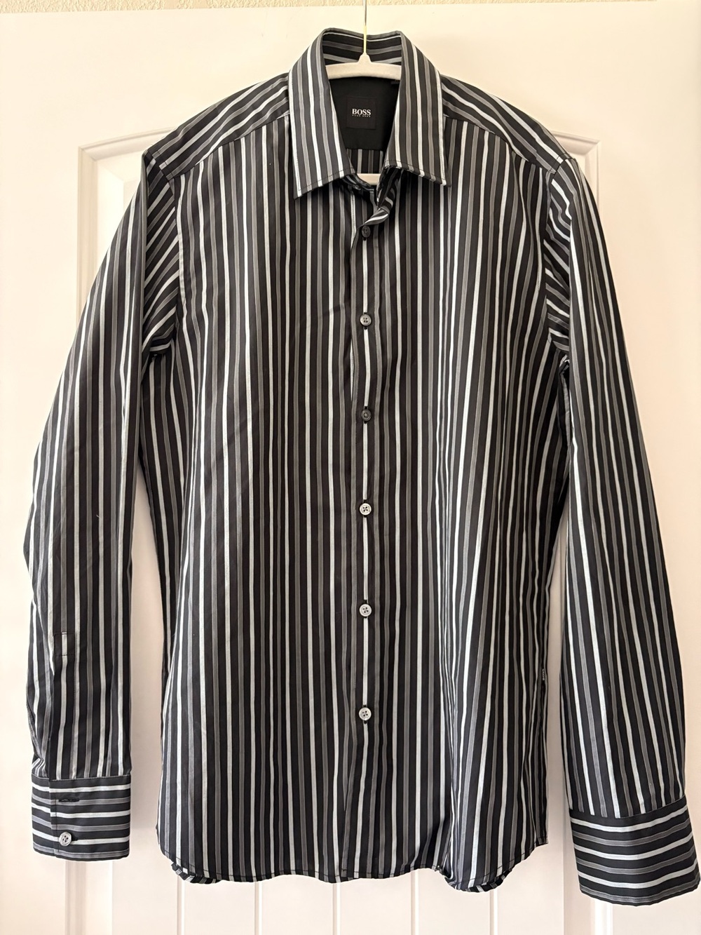 Boss Black & White Vertical Stripe Dress Shirt